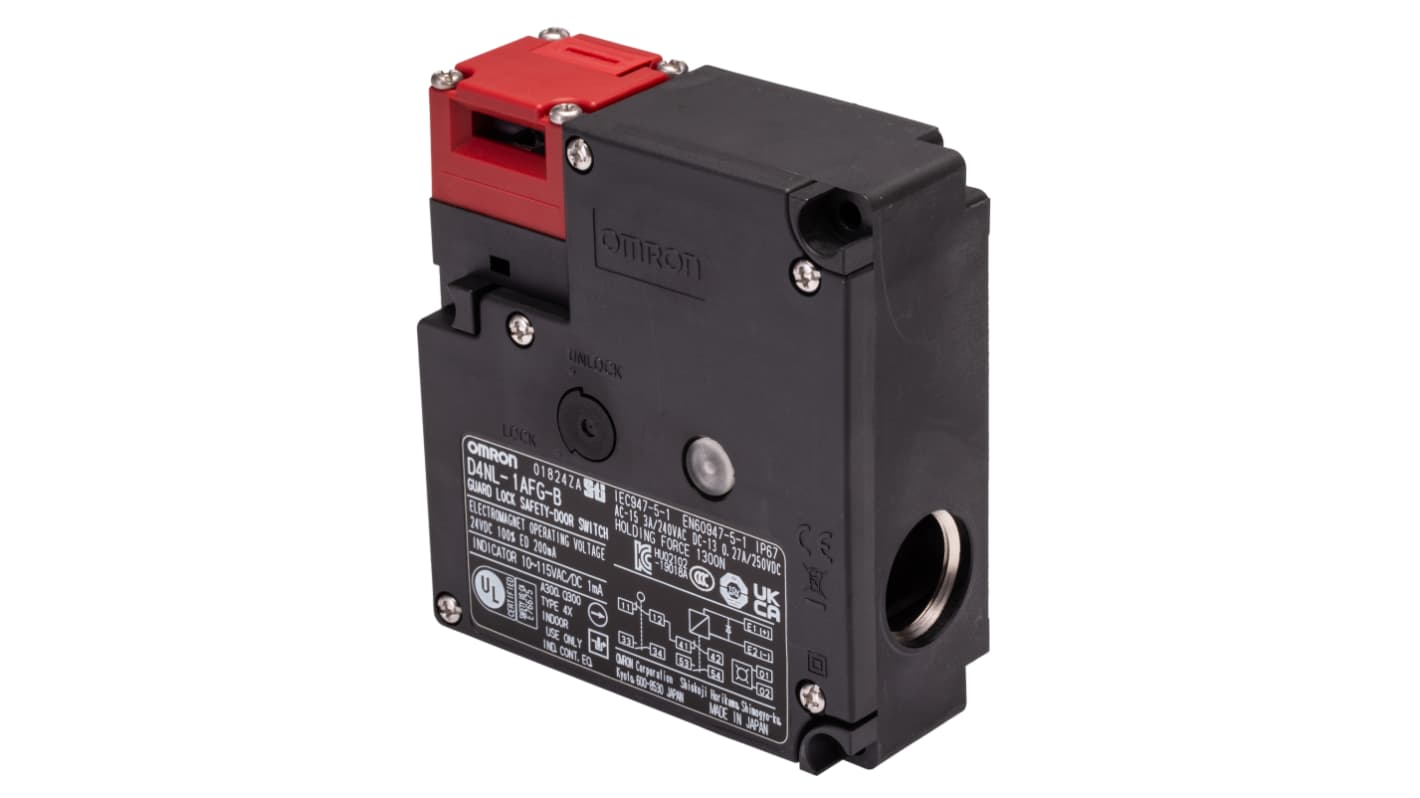Omron D4NL Series Safety Switch, Power to Lock, 24V dc, 1NC/1NO + 1NC/1NO
