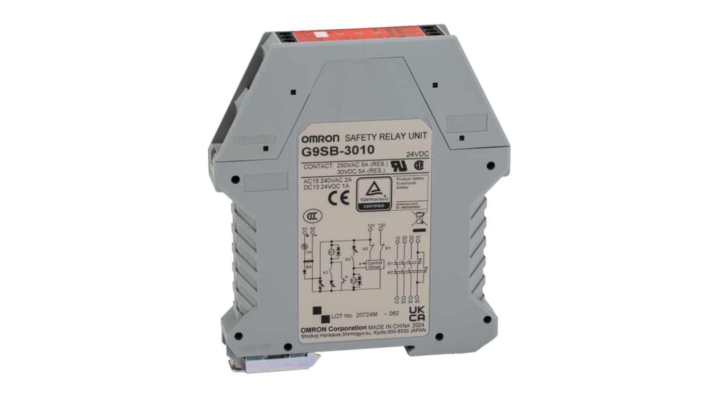 Relè di sicurezza Omron G9SB, 24V cc, 2 canali, 3 contatti di sicurezza
