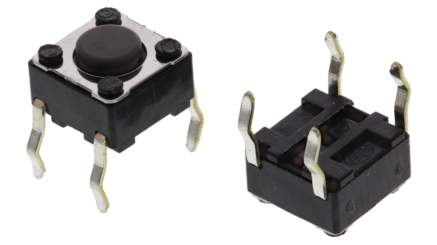 Alps Alpine 轻触开关, 表面安装, 通孔端接, SPST, 6 x 6 x 4.3mm, 灰色执行器