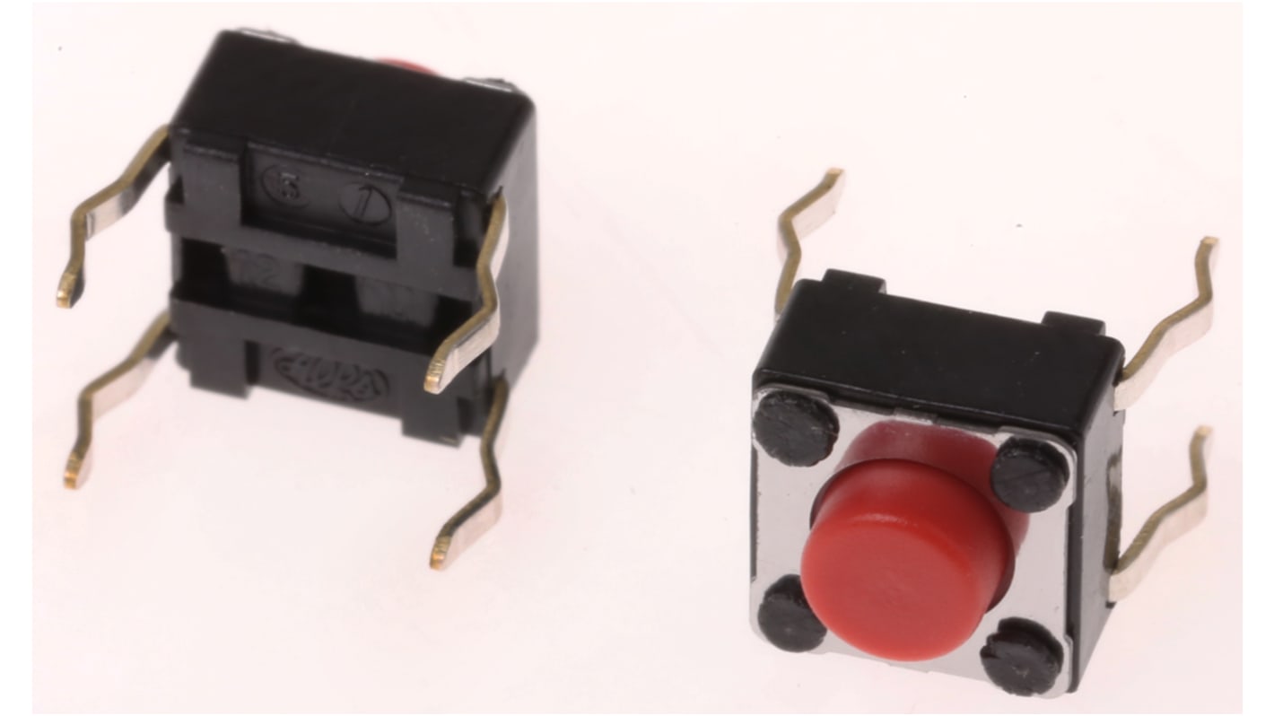 Red Stem Tactile Switch, SPST 50 mA @ 12 V dc 5mm