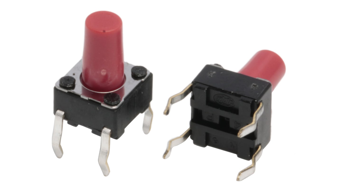 Alps Alpine Red Stem Tactile Switch, SPST 50 mA @ 12 V dc 9.5mm Surface Mount