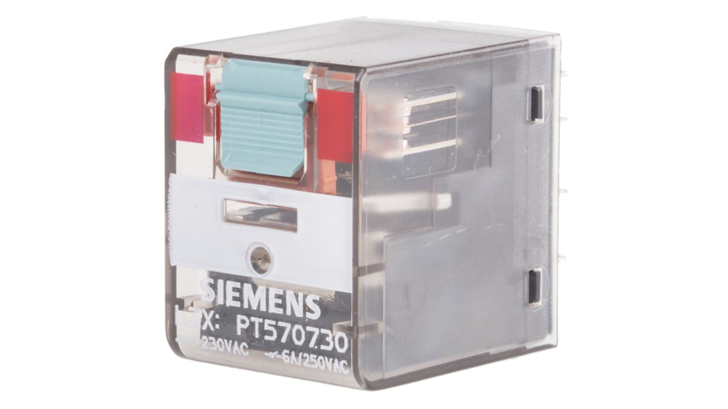 Siemens 功率继电器, 230V 交流线圈, 6A切换, 4PDT, 4极, 插入式安装, 银合金触点, LZX系列