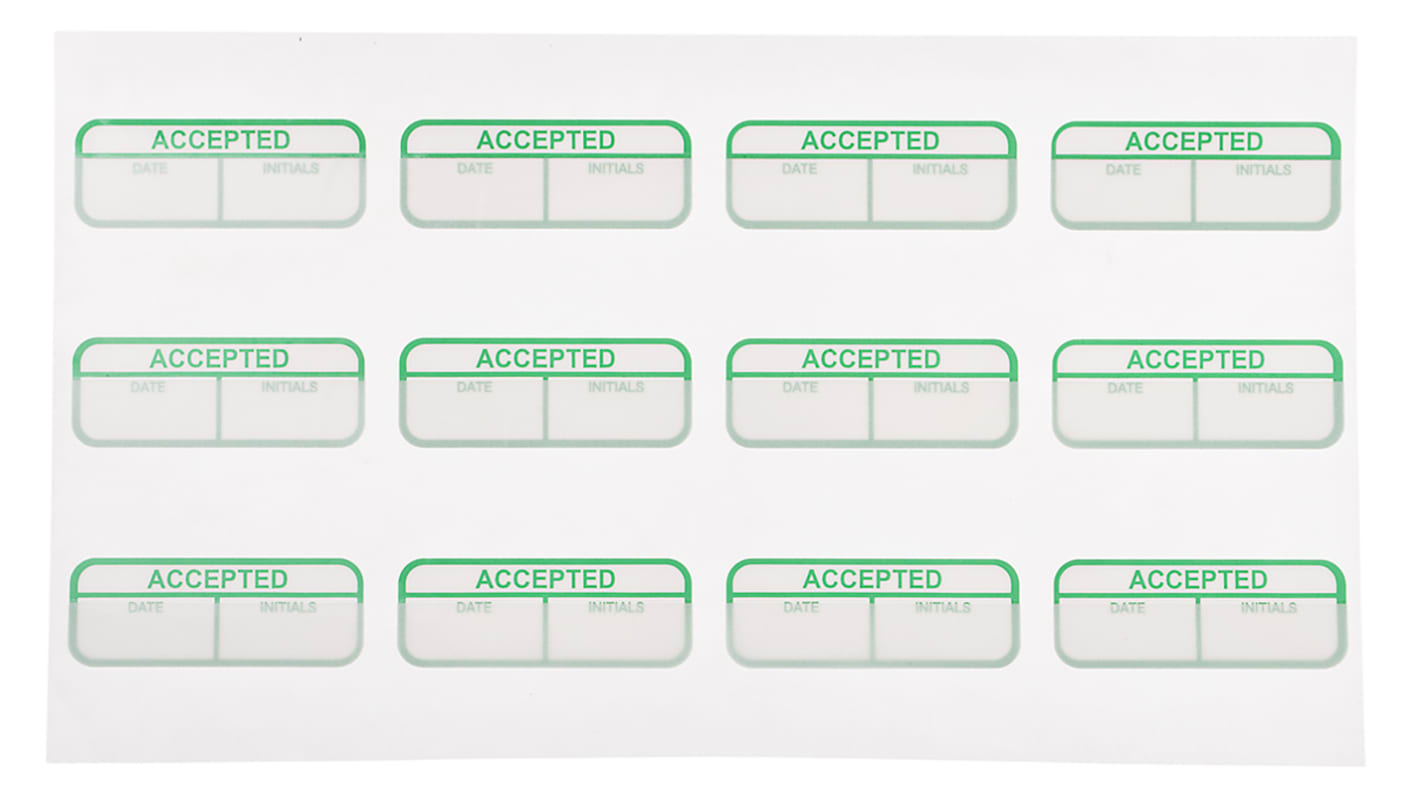 RS PRO Adhesive Pre-Printed Green Label-Accepted-. Quantity: 120