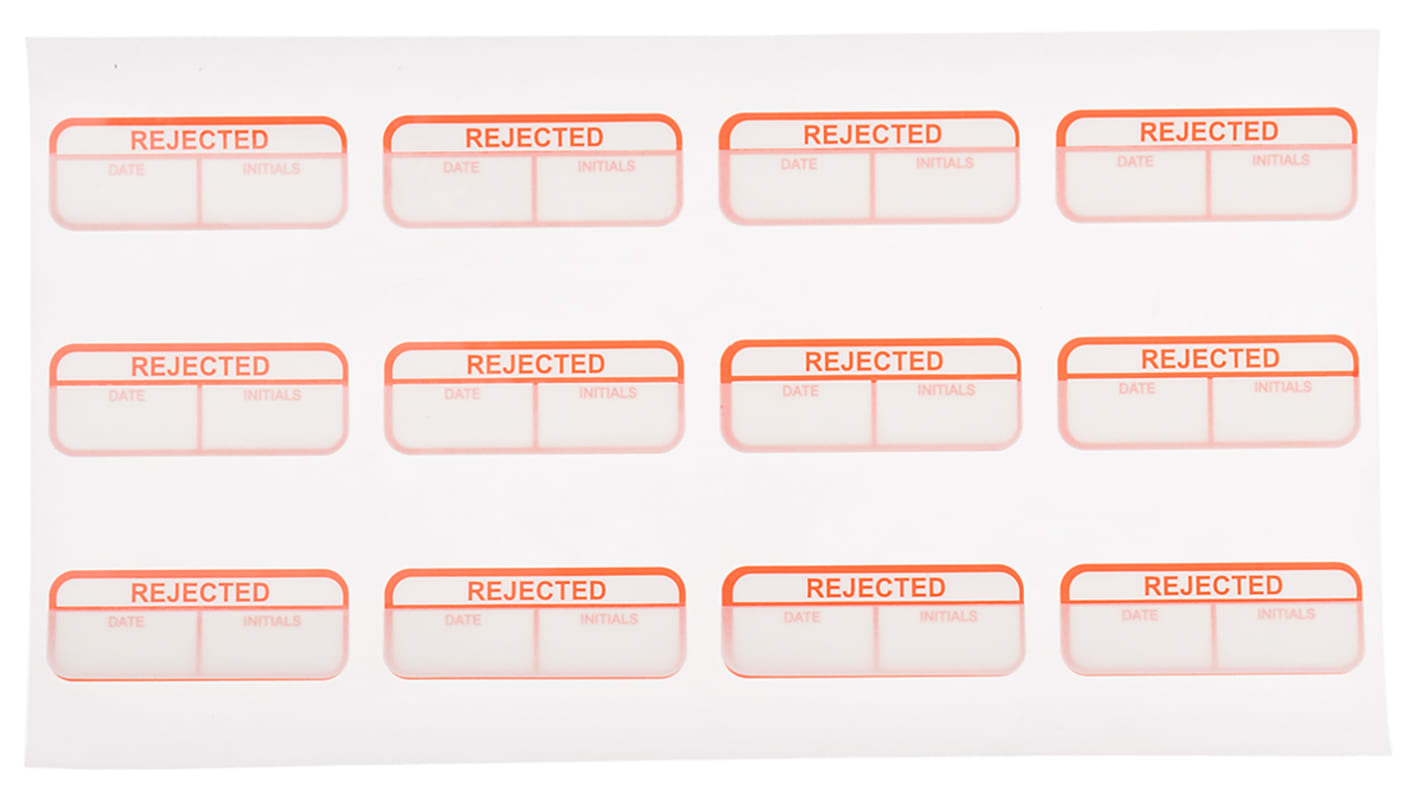 RS PRO Adhesive Pre-Printed Red Label-Rejected-. Quantity: 120