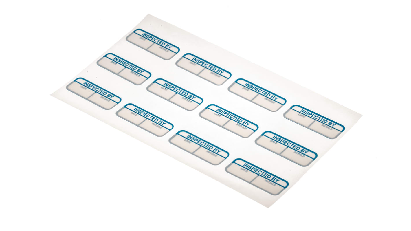 RS PRO Blau Vorbedrucktes Etikett: Inspected By, 15mm x 40mm, 120 Stück