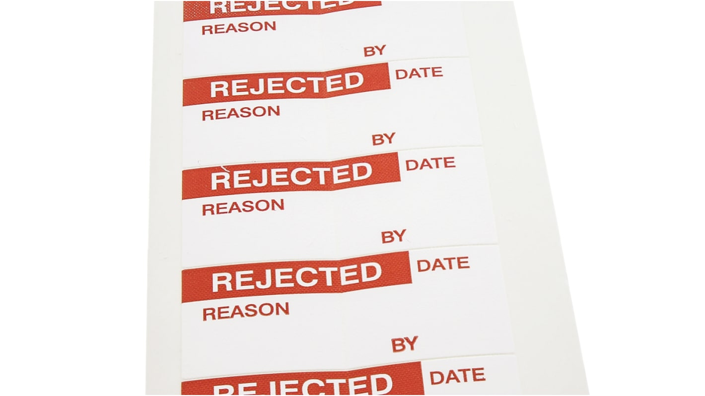 RS PRO 文字标签贴纸, 预印"Rejected", 红色字白色底, 38mm长 x 15mm宽, 140件装