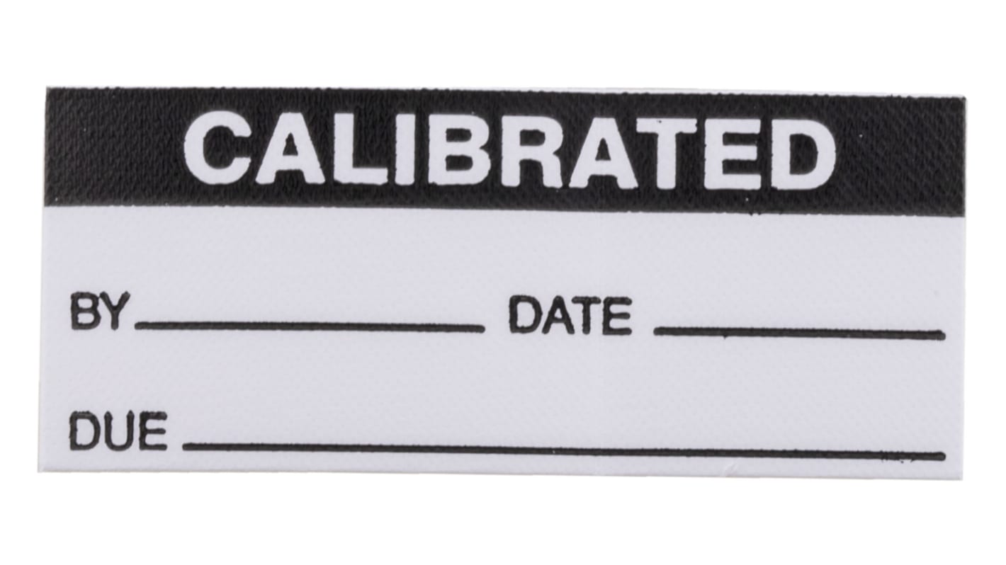 RS PRO Schwarz Vorbedrucktes, selbstklebendes Etikett: Calibrated, 15mm x 38mm, 140 Stück