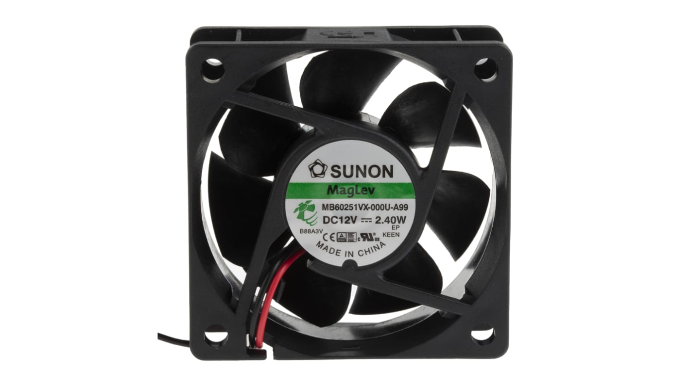 Sunon MB Series Axial Fan, 12 V dc, DC Operation, 45.9m³/h, 2.4W, 200mA Max, 60 x 60 x 25mm