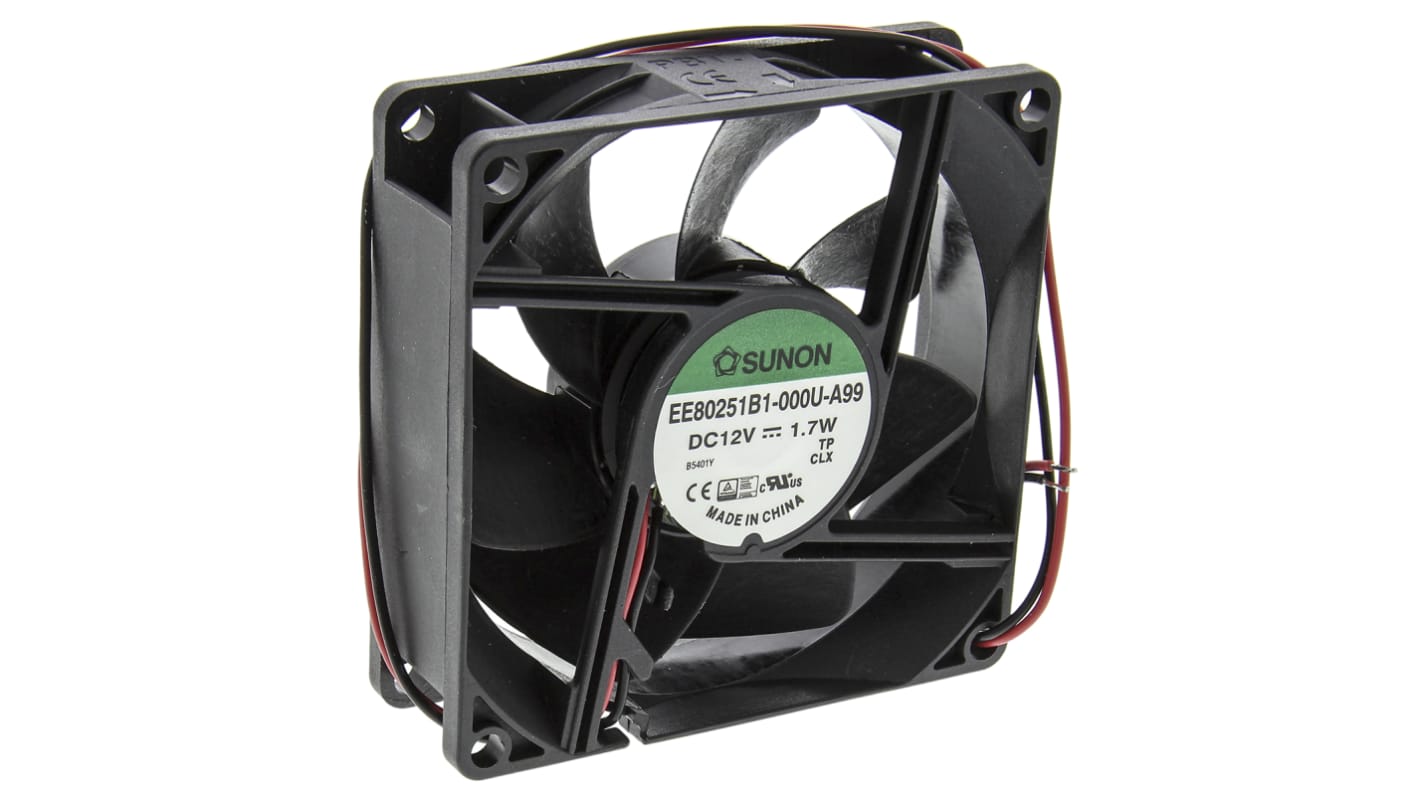 Sunon EE DC-Axiallüfter, Kugellager, 12 V dc / 1.74W, 80 x 80 x 25mm, 3200U/min, 69.7m³/h
