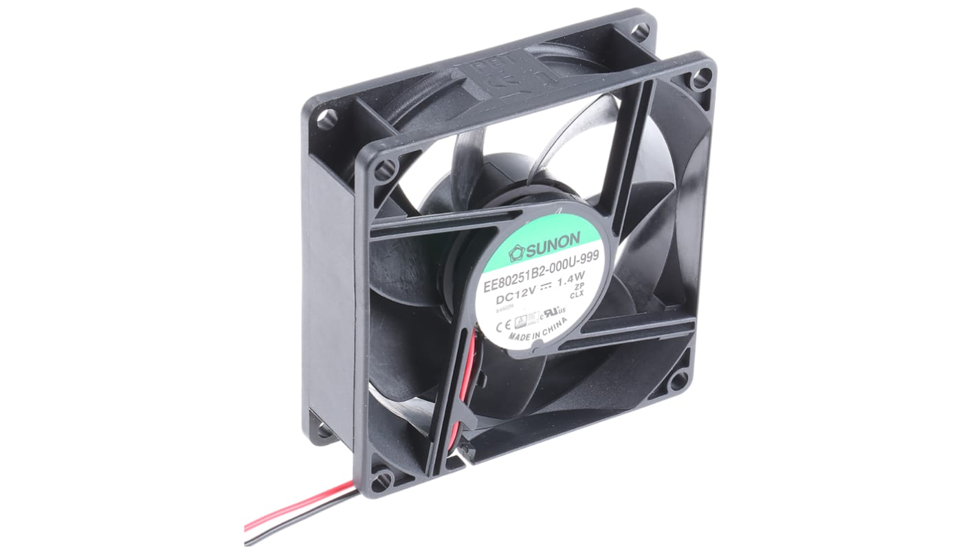 Sunon EE Series Axial Fan, 12 V dc, DC Operation, 62.9m³/h, 1.4W, 120mA Max, 80 x 80 x 25mm