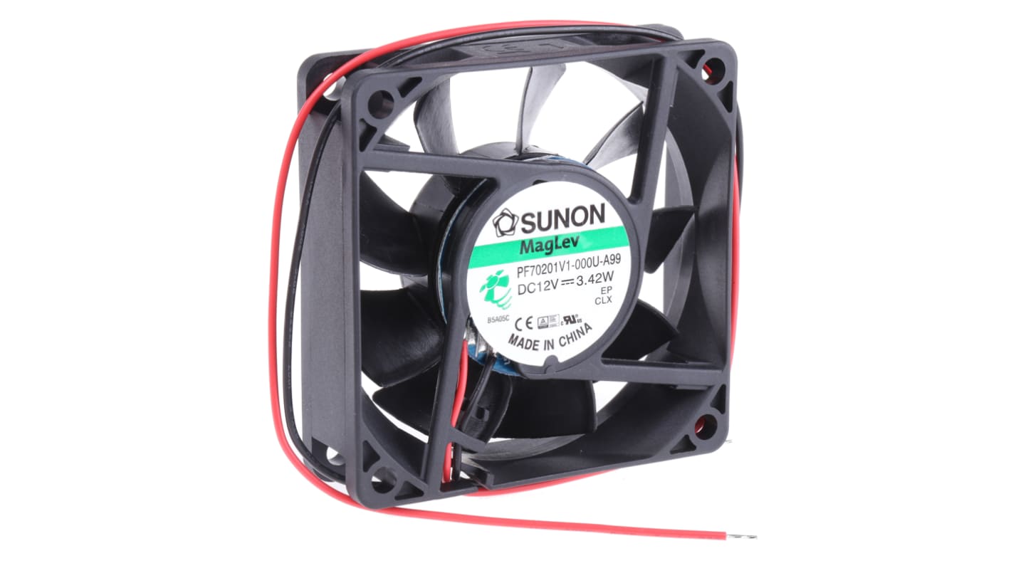 Sunon PF Series Axial Fan, 12 V dc, DC Operation, 73m³/h, 3.42W, 285mA Max, 70 x 70 x 20mm
