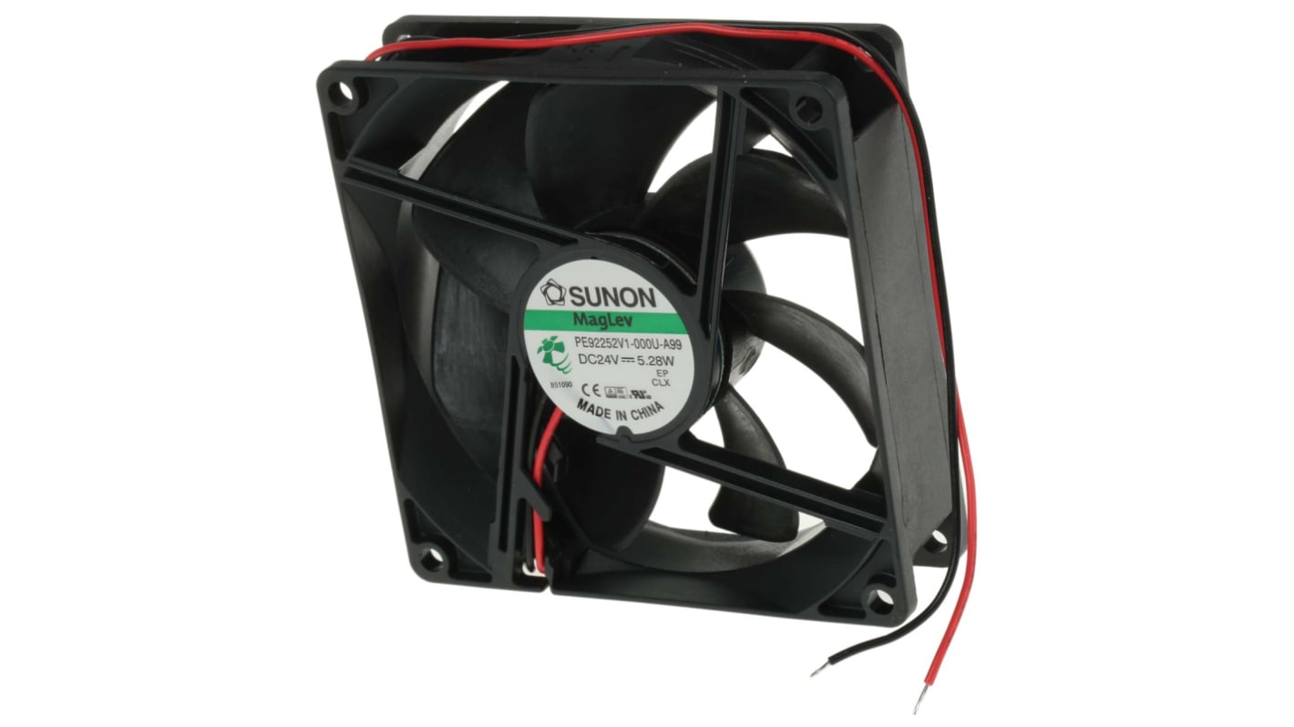 Sunon PE Series Axial Fan, 24 V dc, DC Operation, 127.5m³/h, 5.28W, 220mA Max, 92 x 92 x 25mm