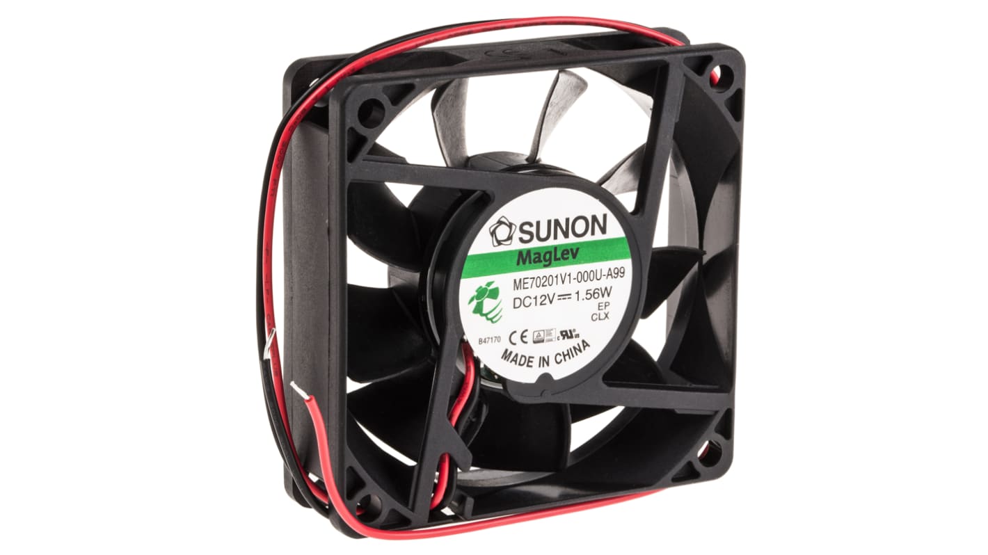 Sunon 直流轴流风机, 12 V 直流电源, 49.3m³/h, 1.56W, 最大130mA, 3200rpm, 70 x 70 x 20mm, ME系列
