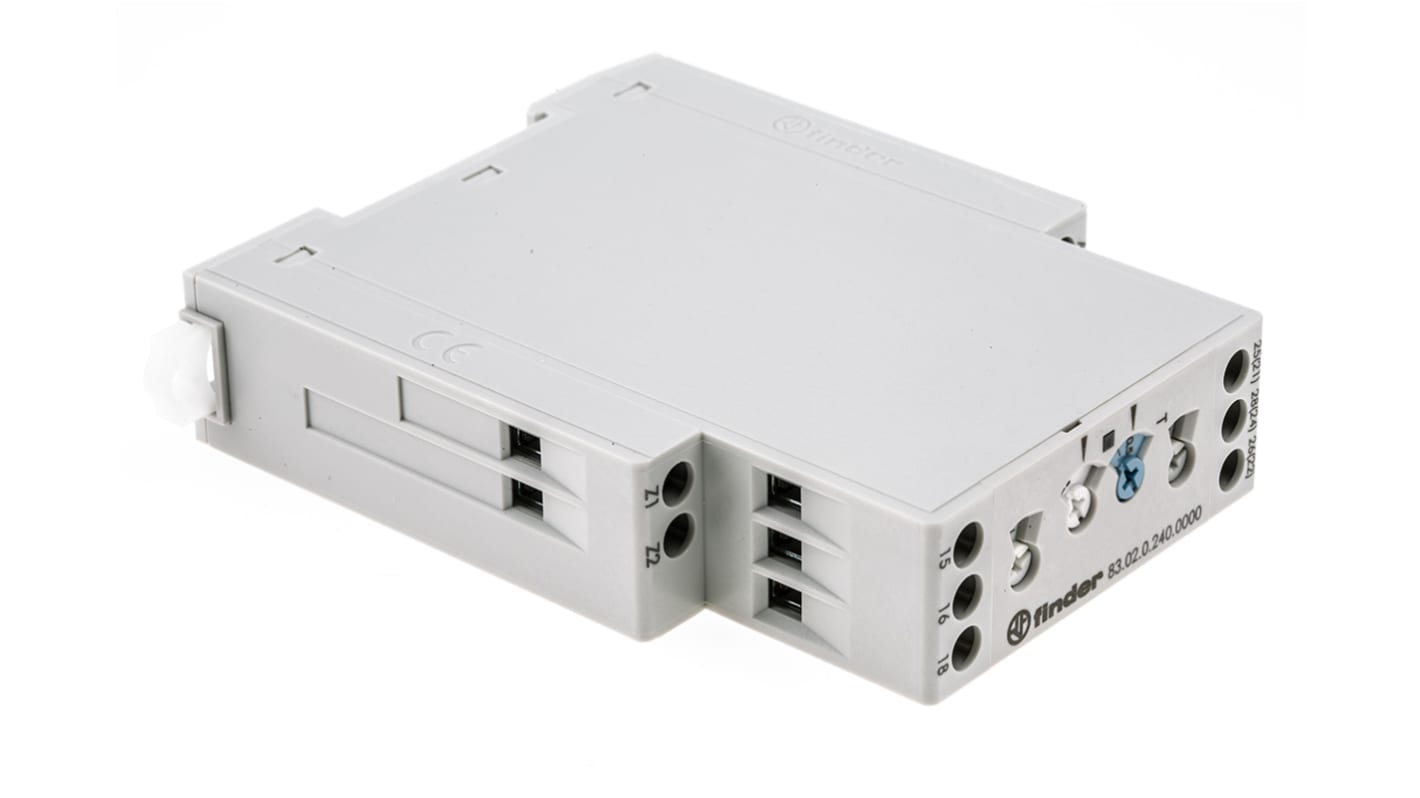 Finder 83 Series Series DIN Rail Mount Timer Relay, 24 → 240V ac/dc, 2-Contact, 0.05-10 h, 0.05-10 s, 0.05-10