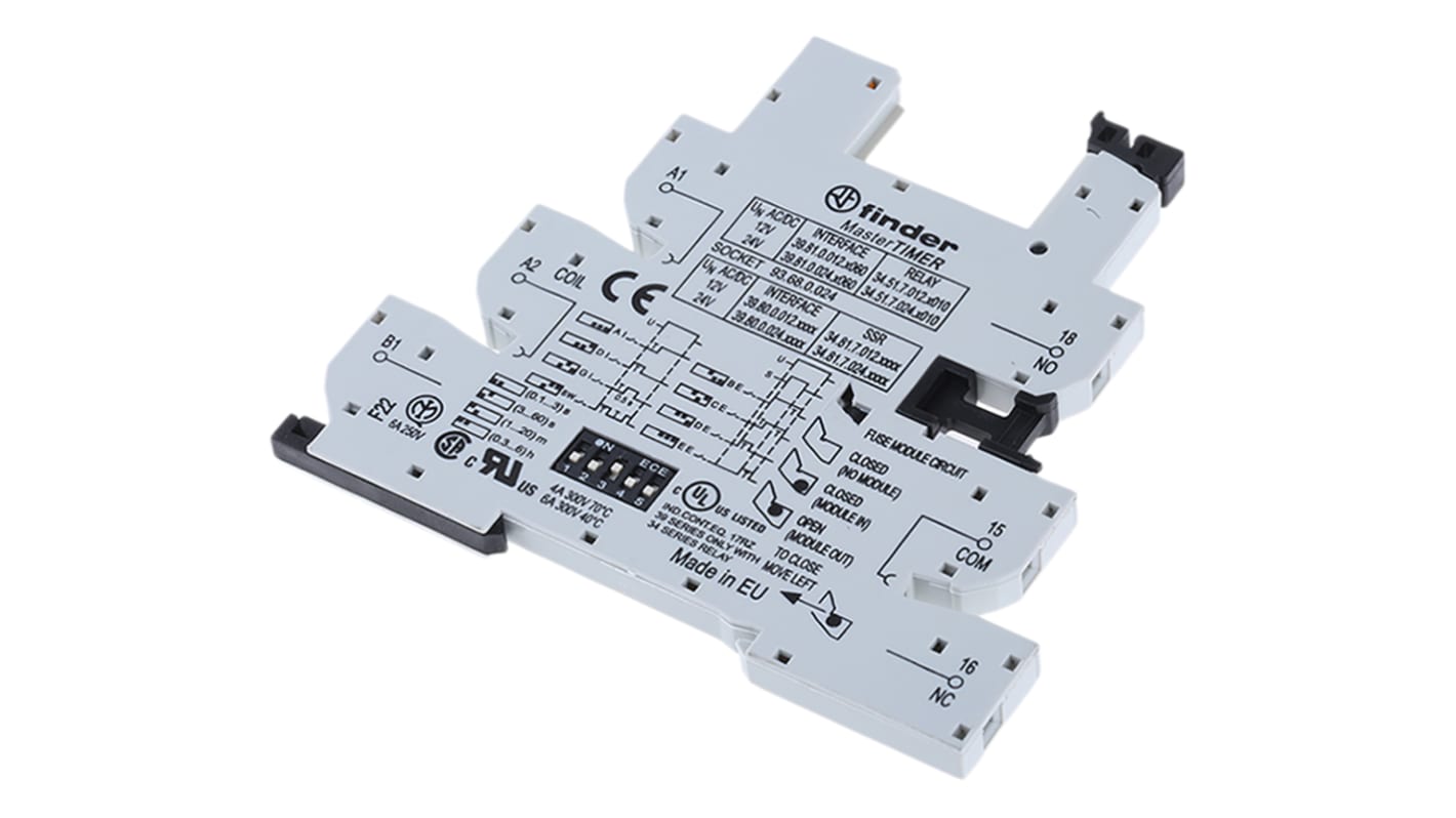 Finder 93 24V dc DIN Rail Relay Socket, for use with 34 Series