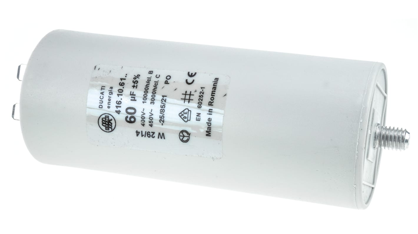 Ducati Energia 4.16.10 Polypropylene Film Capacitor, 450V ac, ±5%, 60μF, Stud Mount