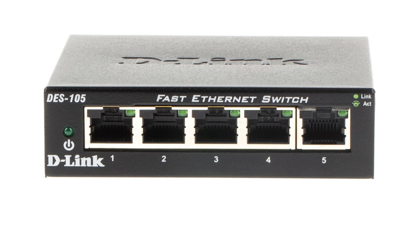 D-Link 5-Port Fast Ethernet Switch Netzwerk Switch Desktop 5-Port Unmanaged 10/100Mbit/s UK 100 x 98 x 28mm
