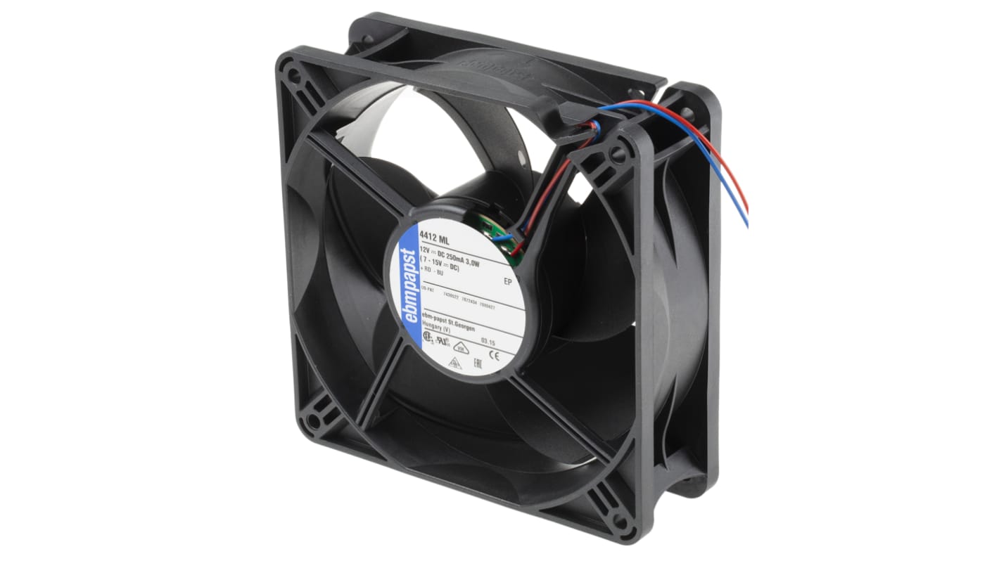 Ventola assiale in c.c. ebm-papst 4400, 168m³/h, 12 V dc, 119 x 119 x 38mm