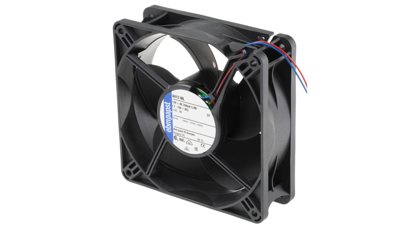 ebm-papst 4400 Series Axial Fan, 12 V dc, DC Operation, 168m³/h, 3W, 119 x 119 x 38mm