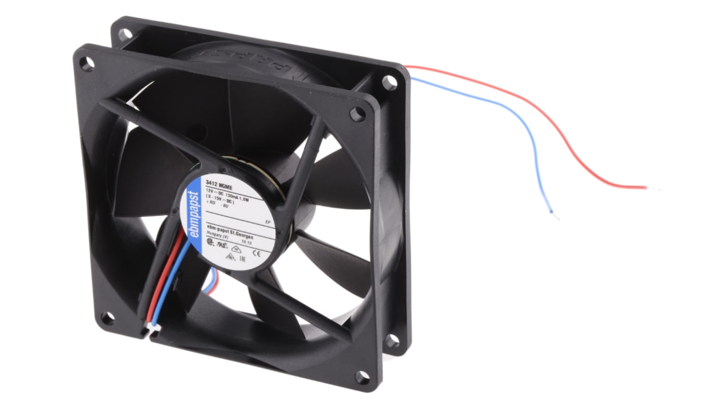 Ventilateur axial 3400 N ebm-papst 12 V dc, 72m³/h, 92 x 92 x 25mm, 1.6W