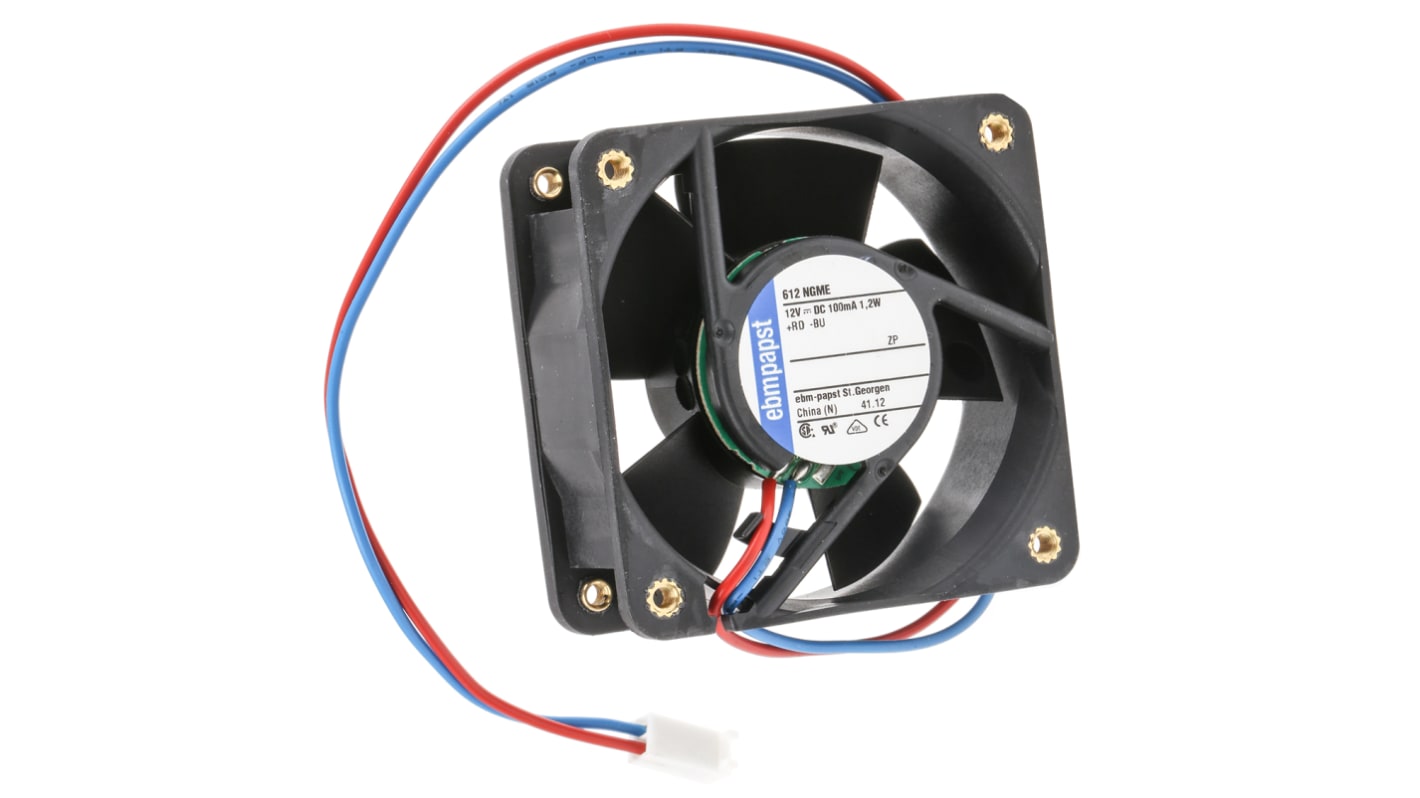 ebm-papst 600 N DC-Axiallüfter, Gleitlager, 12 V dc / 1.2W, 60 x 60 x 25mm, 4100U/min, 35m³/h