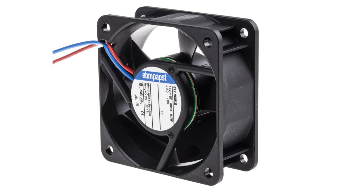 ebm-papst 600 N Series Axial Fan, 12 V dc, DC Operation, 25m³/h, 700mW, 60 x 60 x 25mm