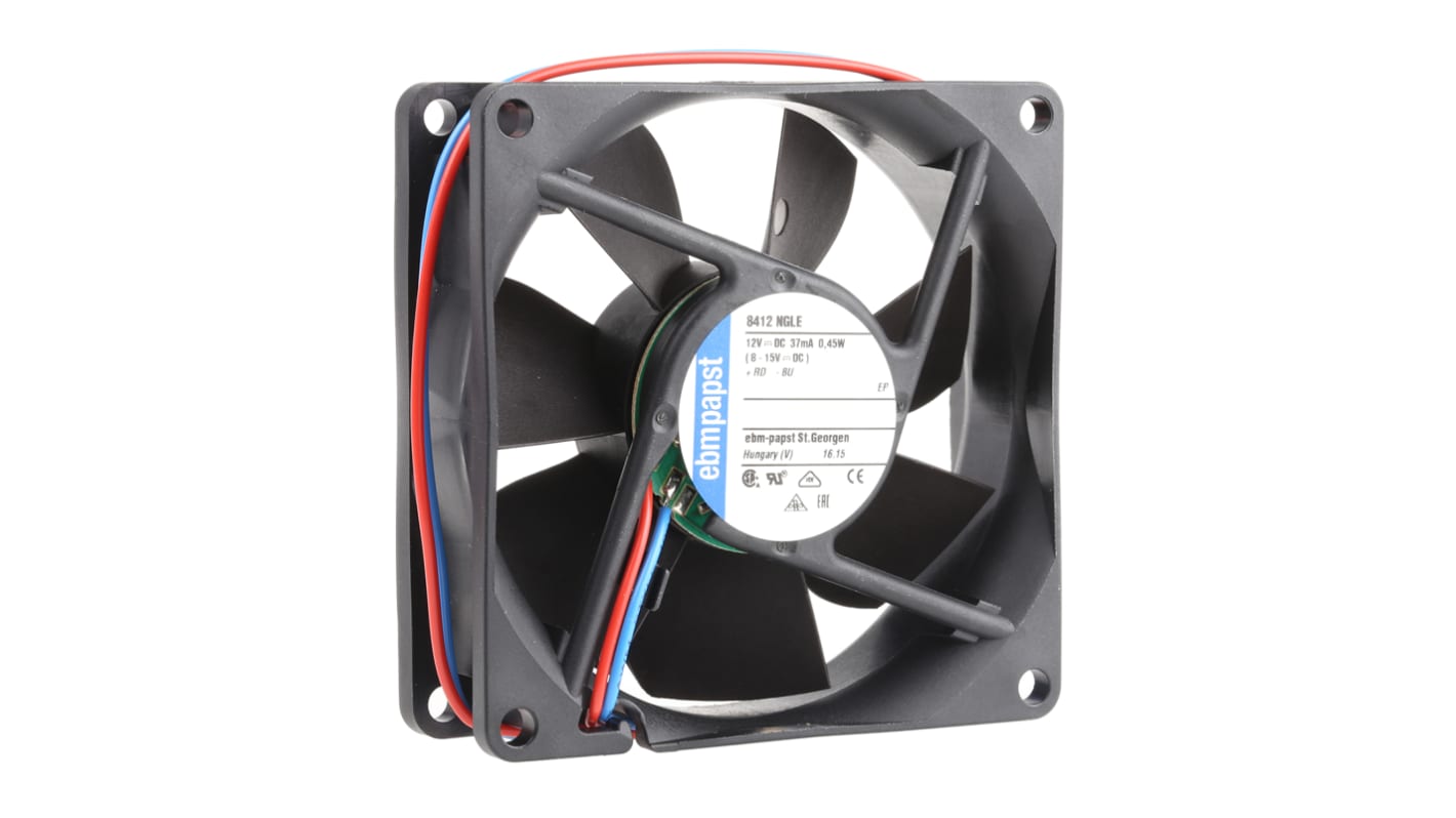 ebm-papst 8400 N Series Axial Fan, 12 V dc, DC Operation, 33m³/h, 500mW, 80 x 80 x 25mm