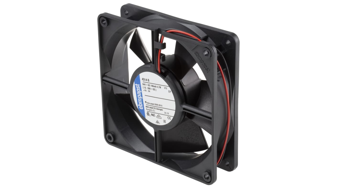 ebm-papst 4300 Series Axial Fan, 24 V dc, DC Operation, 170m³/h, 5W, 119 x 119 x 32mm