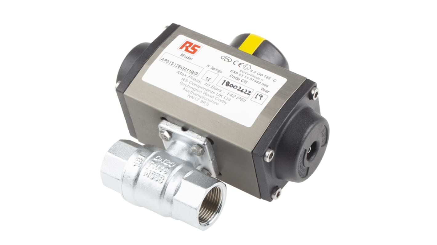 RS PRO Ball type Pneumatic Actuated Valve, BSP 3/4in, 40 bar