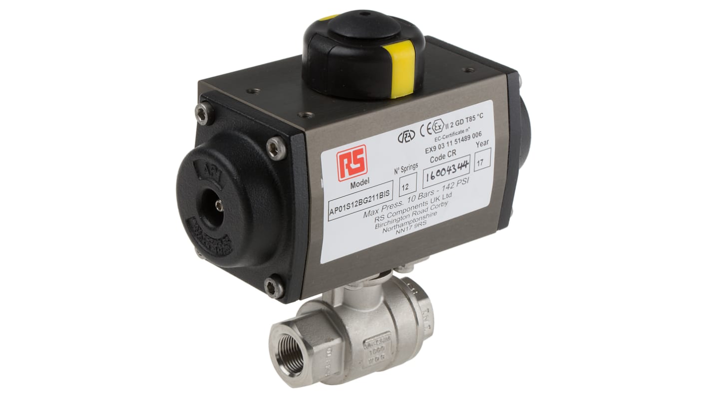 RS PRO Ball type Pneumatic Actuated Valve, BSP 3/8in, 1000 psi