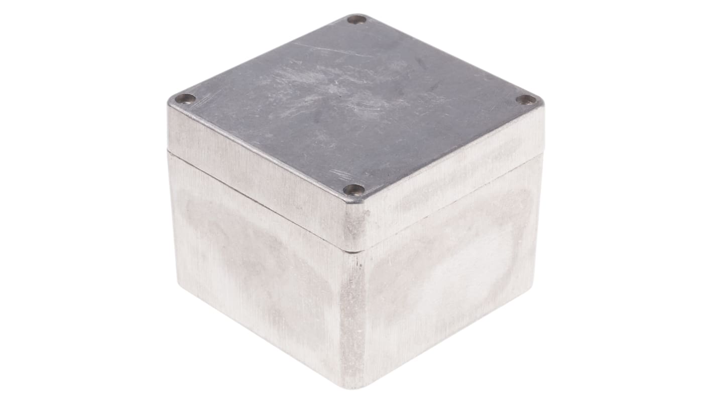 RS PRO Silver Die Cast Aluminium Enclosure, IP66, Silver Lid, 100 x 100 x 81mm