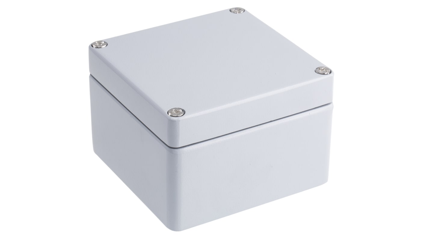 RS PRO Grey Die Cast Aluminium Enclosure, IP66, Grey Lid, 122 x 120 x 81mm