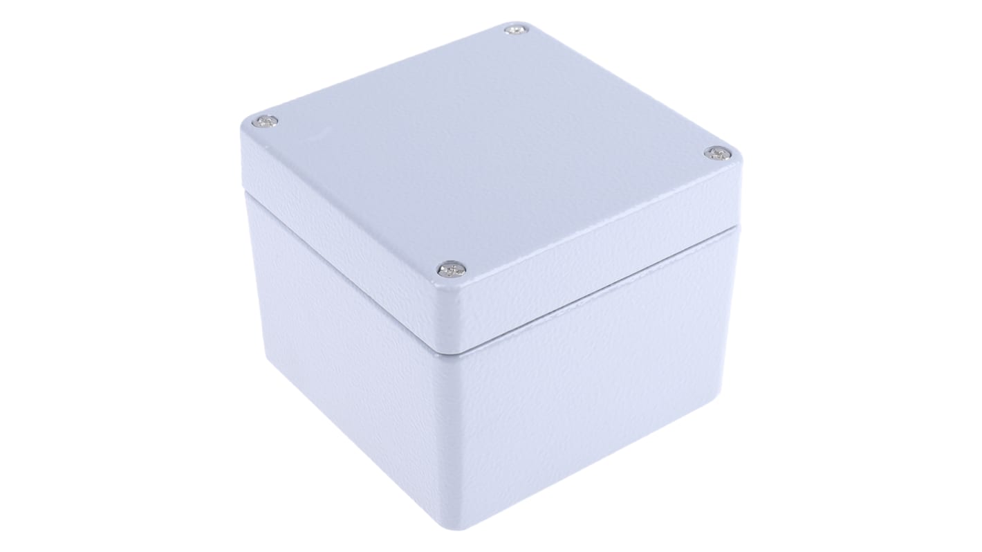 RS PRO Grey Die Cast Aluminium Enclosure, IP66, Grey Lid, 100 x 100 x 81mm