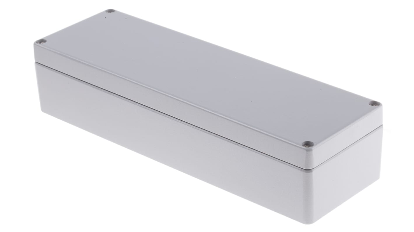 RS PRO Grey Die Cast Aluminium Enclosure, IP66, Grey Lid, 250 x 80 x 57mm