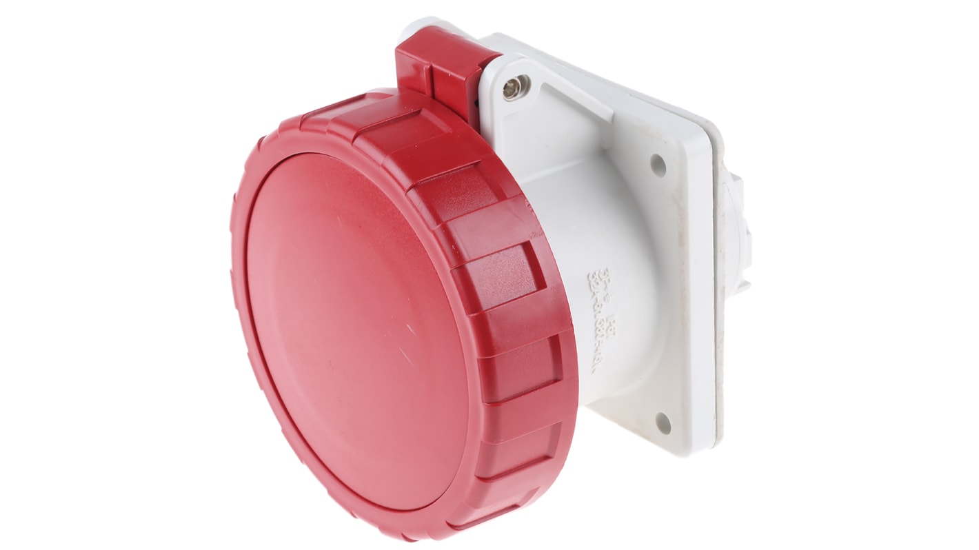 Scame IP67 Red Panel Mount 3P + E Industrial Power Socket, Rated At 32A, 380 → 415 V