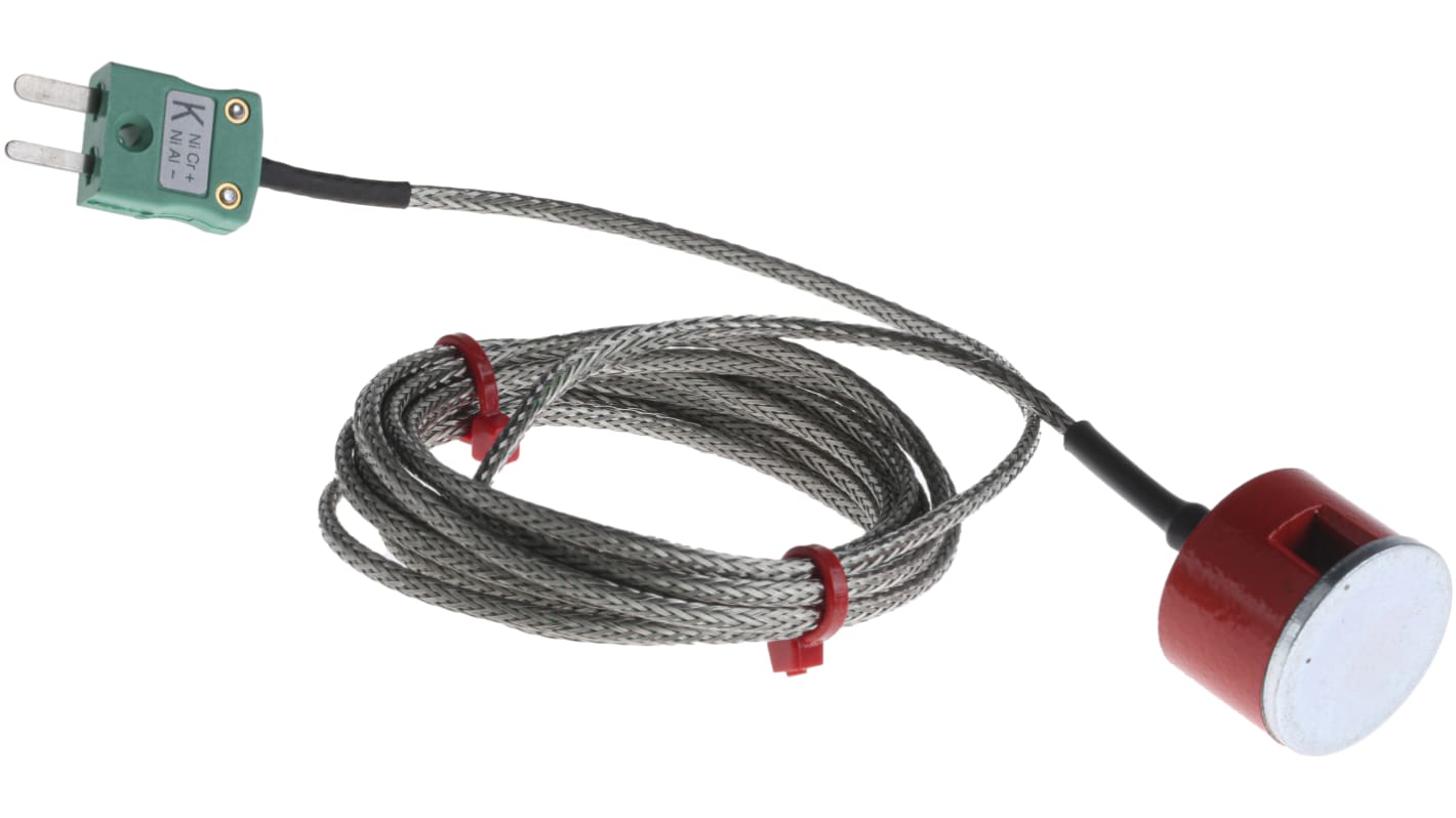 RS PRO K型按钮磁铁热电偶, 探头Φ4.5mm x 2m, 可测+250°C, 线长2m, 微型插头接端, 不锈钢探头