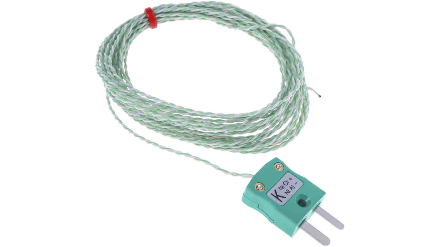 Termopar tipo K RS PRO, Ø sonda 1/0.3mm x 5m, temp. máx +250°C, cable de 5m, conexión , con conector miniatura