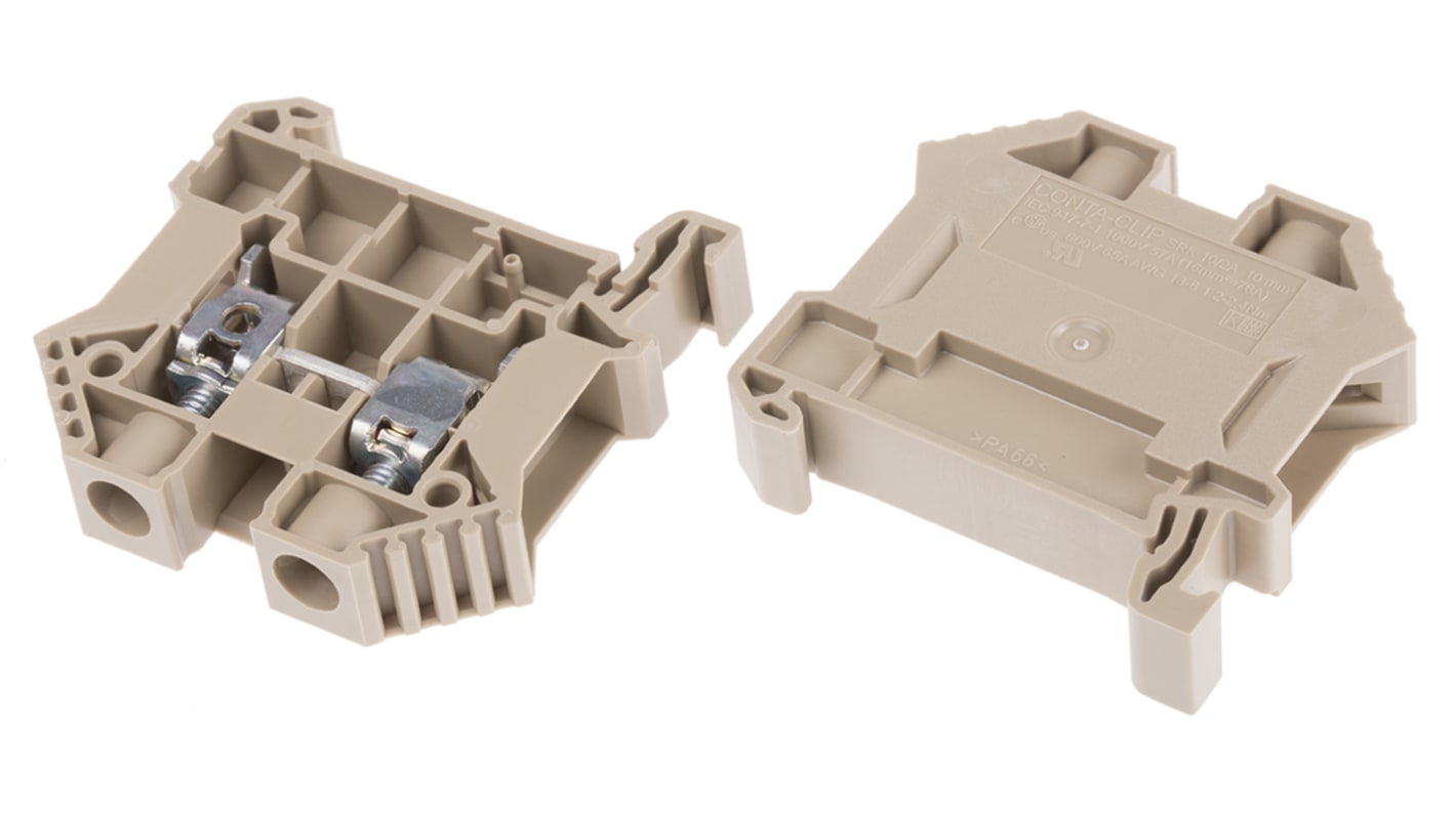 RS PRO DIN-sínre szerelhető sorkapocs, 85A, 1 kV, 10 → 6AWG, Kétszeres, Bézs
