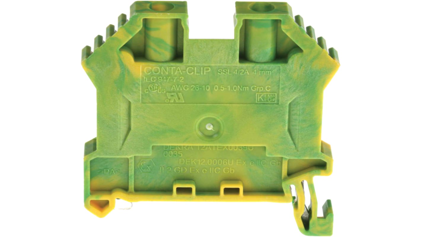 Bloc de mise à la terre RS PRO, 4mm², A visser, Vert/Jaune