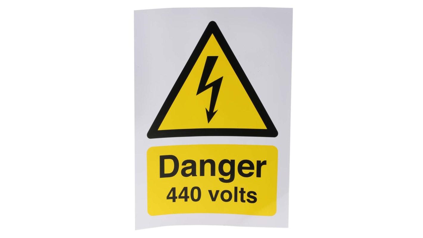 Etichetta Pericolo elettrico "Danger 440 Volts", in Inglese, francese, Autoadesivo