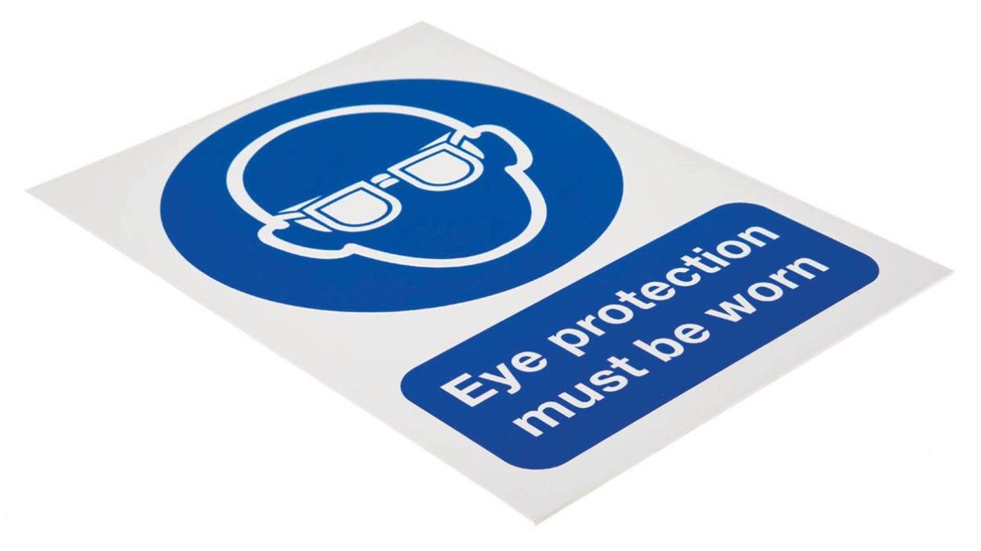 RS PRO PP Rigid Plastic Mandatory Eye Protection Sign With English Text