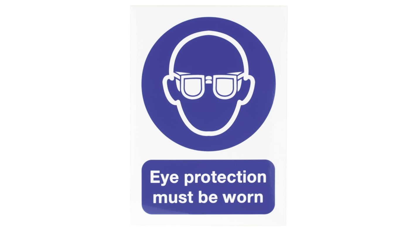 RS PRO 强制标志, 自粘式标签, 标示'Eye Protection（眼睛防护）', 乙烯基制, 210 mm高, 蓝色/白色