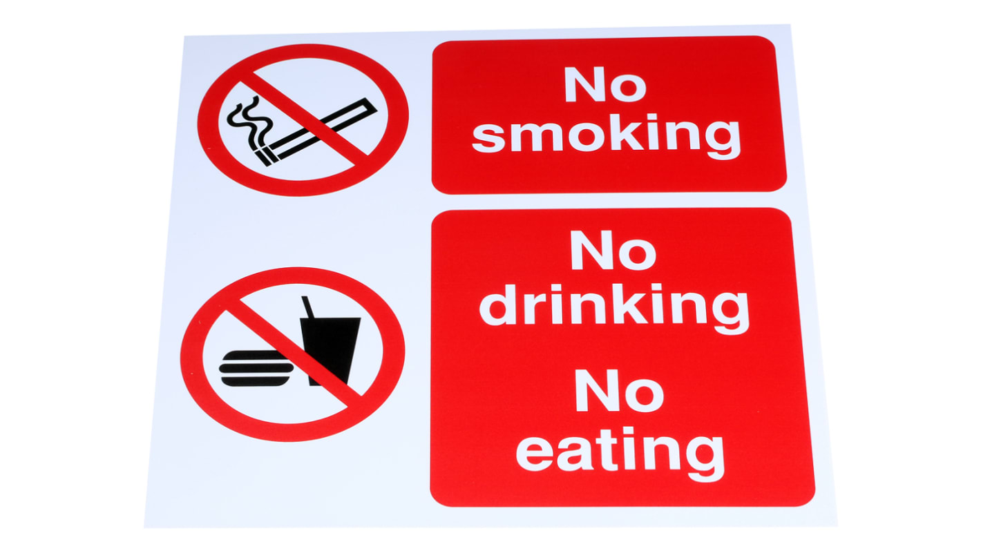 Segnale Vietato fumare, bere o mangiare "No smoking - No drinking - No eating", in PP, 300mm x 300 mm