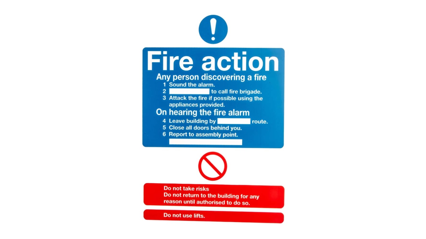 Plastic Fire Safety Sign, Fire Action Instructions With English Text