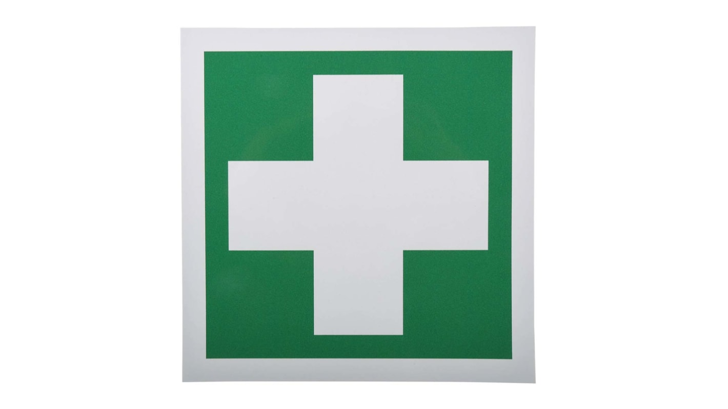 RS PRO Vinyl Green/White First Aid Label, H150 mm W150mm