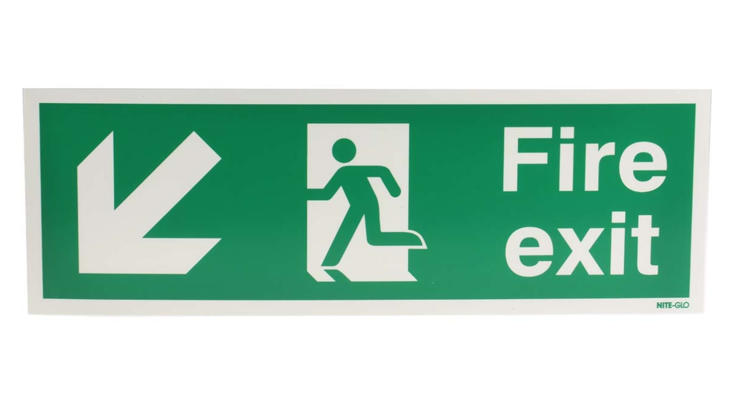 RS PRO Englisch PET Grün/Gelb Schild Notausgangsschild, Fire Exit