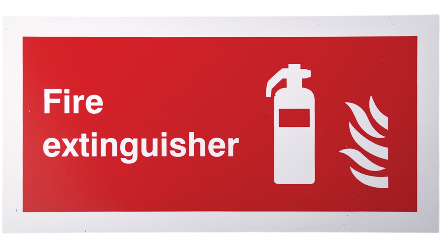Panneau de sécurité incendie, Fire extinguisher, texte en Anglais, Rouge/Blanc, Plastique