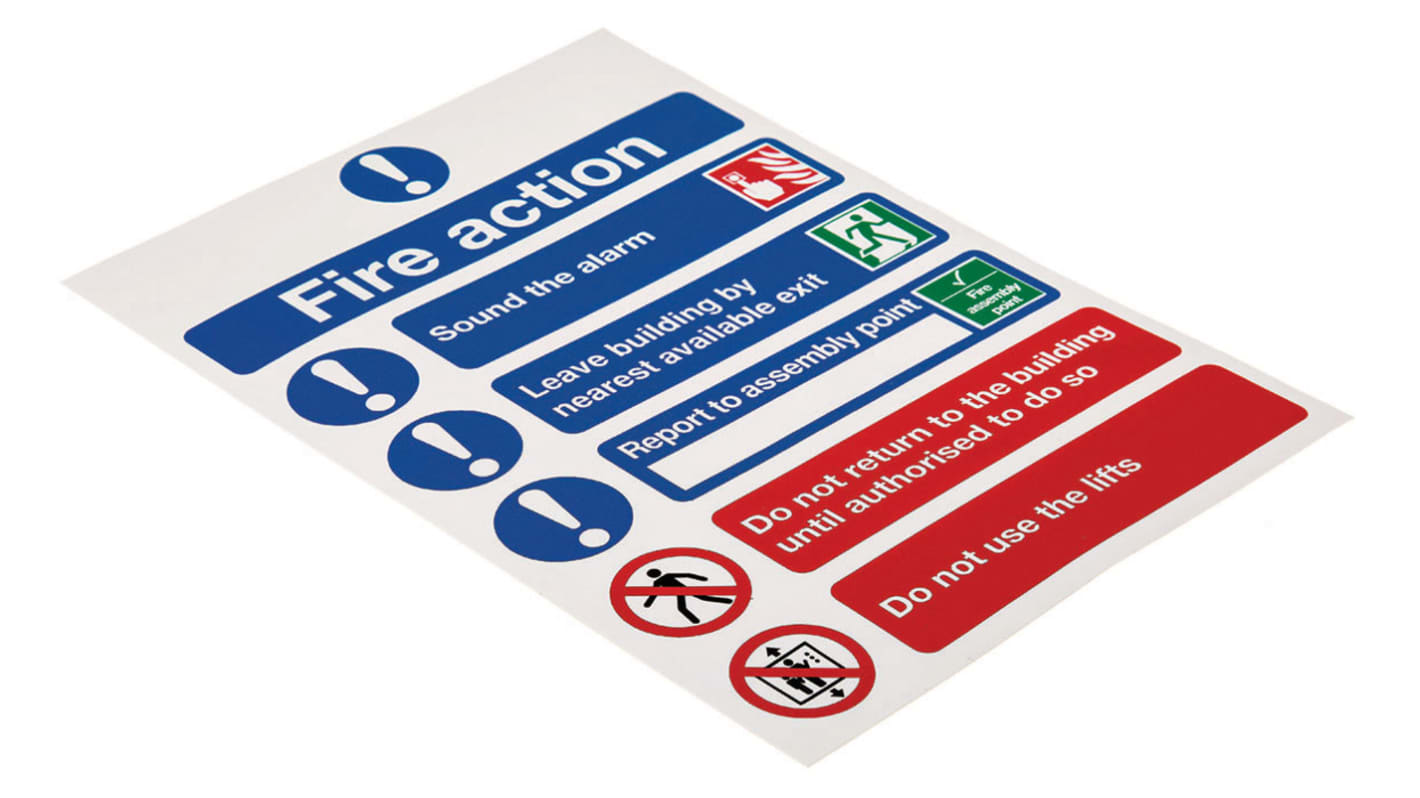 Vinyl Fire Safety Sign, Fire Action Instructions With English Text Self-Adhesive