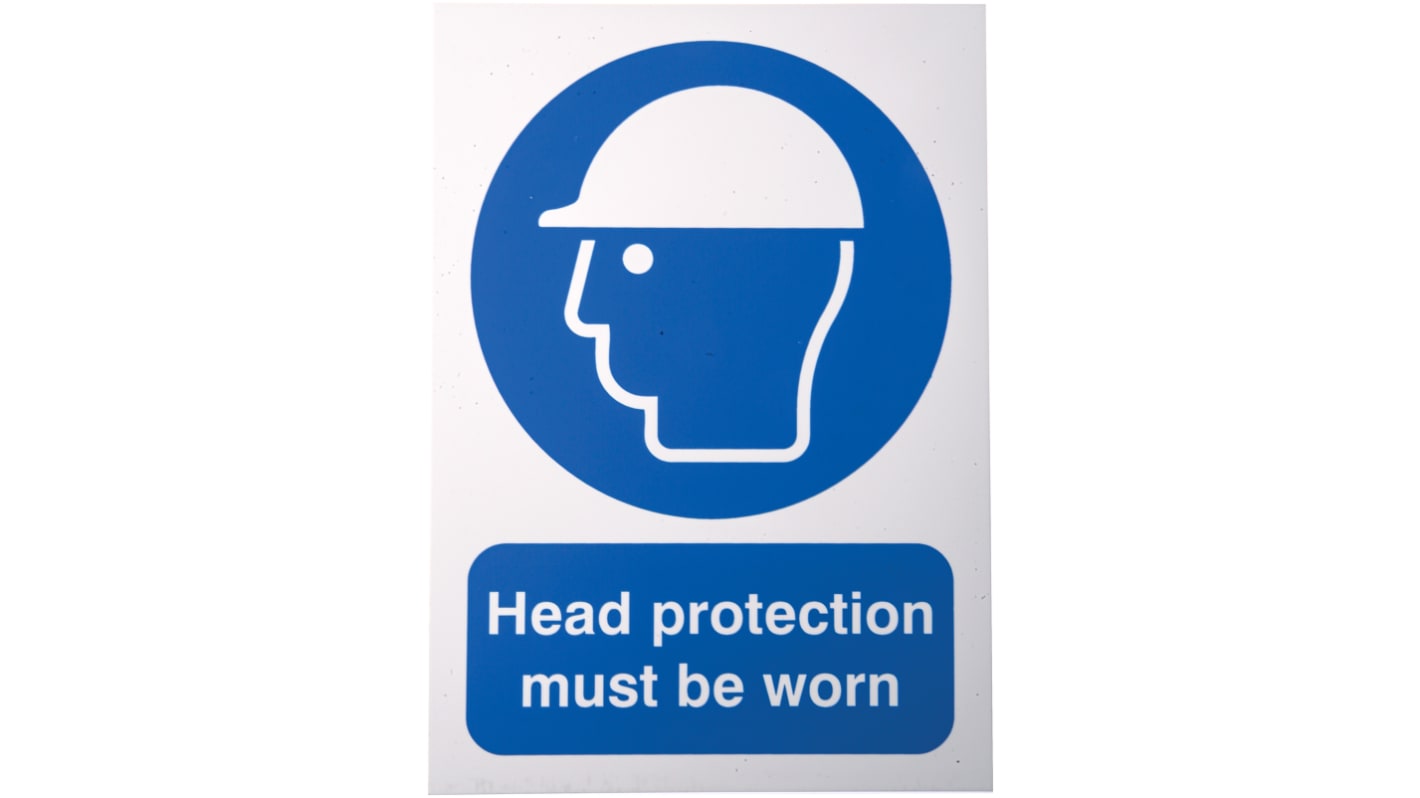 RS PRO 标志, 非自粘式标志, 标示'Head Protection（头部保护）', PP制, 148 mm高, 白色