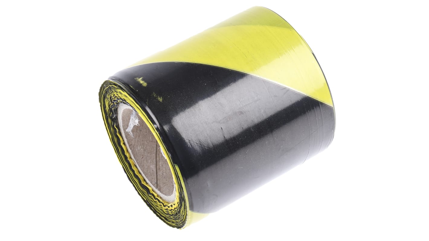 Nastro barriera Nero/ giallo RS PRO, in LDPE, 75mm x 100m